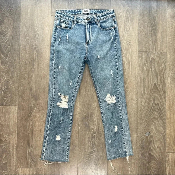 Paige Monica Jeans denim Straight Leg Frayed Hem Westlyn Distressed Size 27 - Picture 5 of 14